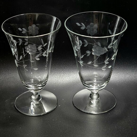 2 Etched Flower Garland Ice Tea Glasses 5.5" Crystal cottagecore romanticism - Picture 2 of 7